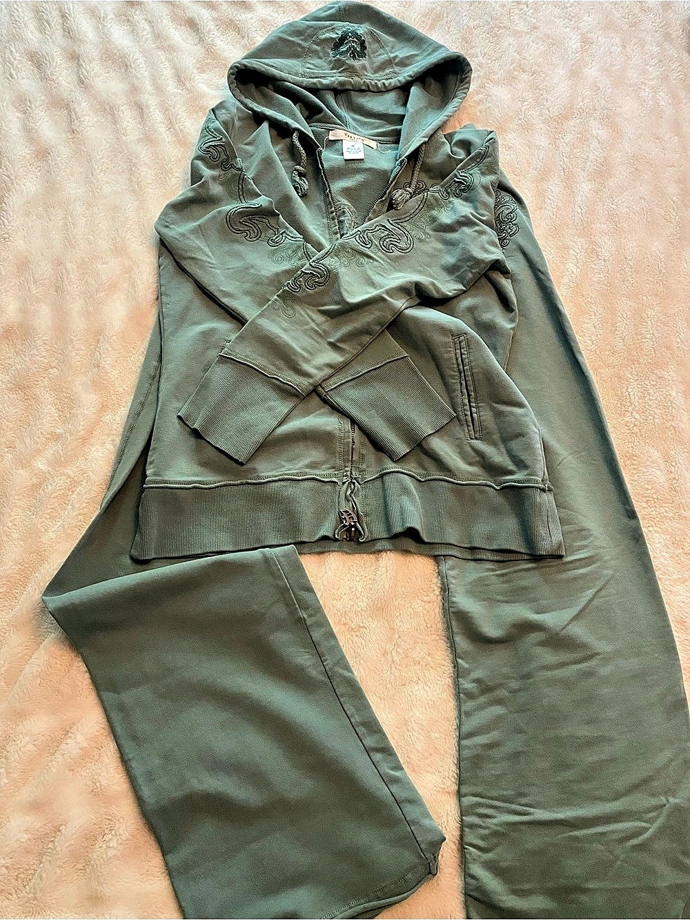 Vertigo Paris Embroidered Hoodie & Jogger Set in Green Size Medium